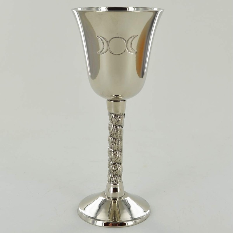 Silver Goblet with Magic Symbol Triple Moon for Neopaganism Wicca