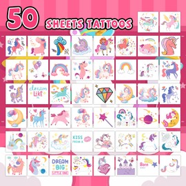EMOME Girls Party Favors, 50 PCS Kids Tattoos Temporary, Individually Wrapped Tattoos Stickers for Kids, Special for Girls Birthday Party Decorations Supplies Game