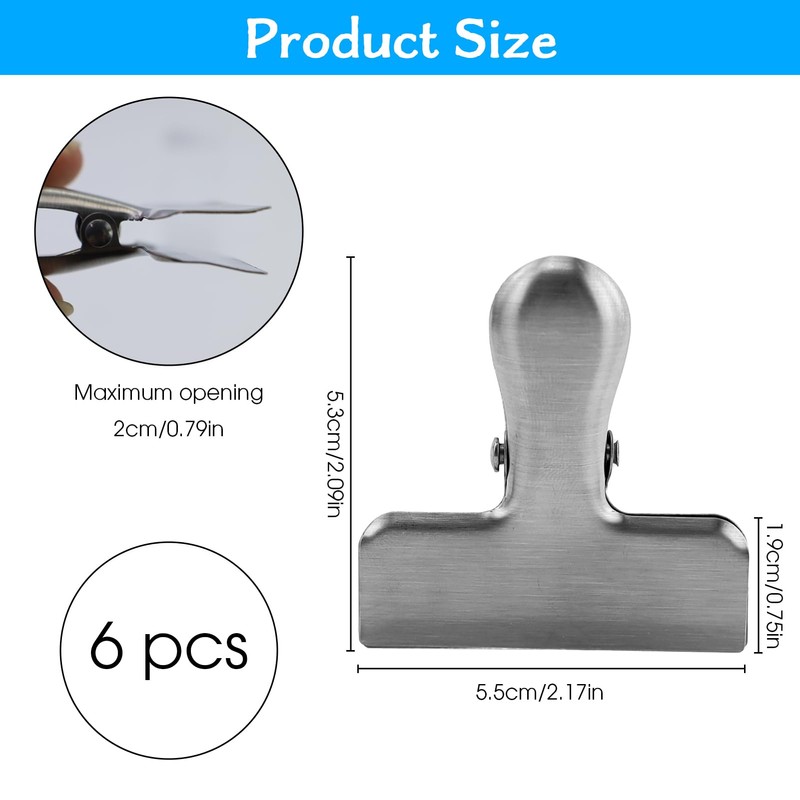 Pack of 6 Metal Clips, Locking Clips, 55 mm, Metal