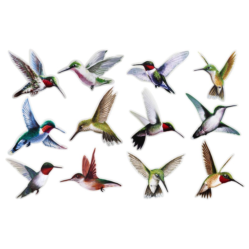 Iconikal 24-Count Large 6-inch Static Cling Window Decorations, Hummingbirds Flying