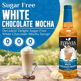 Sugar-Free White Chocolate Mocha Syrup by Syruvia 6-Pack, 25.4 fl oz, Wholesale Coffee Syrup Shops, Cafes, Baristas, Bistros, & Beverage Bars, Bulk Kosher & Gluten-Free
