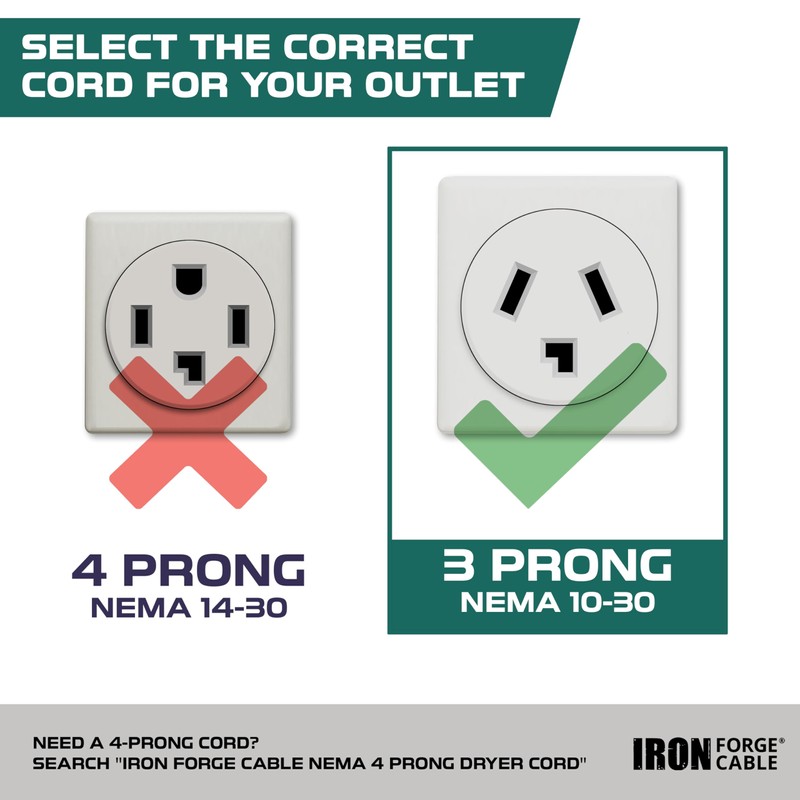 Iron Forge Cable 3 Prong Dryer Extension Cord 6 Ft,