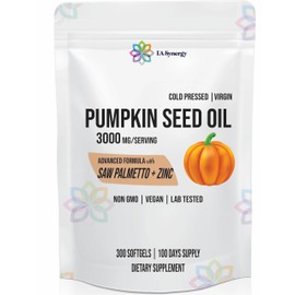 LA Synergy Pumpkin Seed Oil 3000mg, 3-in-1 with Saw Palmetto and Zinc High-Potency Formula for Hair, Skin, Rich in Phytosterols & Fatty Acids, Prostate Health, Urinary Tract Support - 300 Counts