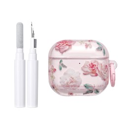 Hidysfas Compatible with AirPods Pro Case Soft Flowers Case with Cleaner Kit Keychain Elegant Floral Cover for Girls Woman Airpods Pro 2nd/1st Generation-Pink