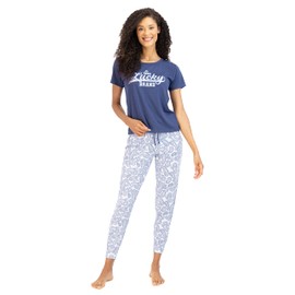 Lucky Brand - Conjunto de pantalones para mujer, playera de 3 piezas, playera sin mangas, playera y pantalones deportivos, ropa de descanso casual para mujer (S-XL), Azul índigo, Large