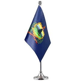 GentleGirl.USA Vermont State Flag Vermont VT Flag, Small Mini Vermont State Flag Desk Flag Stick Office Table Flag on Stand Base, US Festival Events Celebration Decoration,Desk Home Decoration