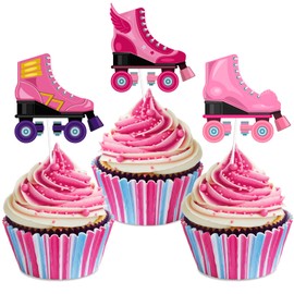 Pink Roller Skating Cupcake Toppers