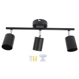 LED Track Light Kit 3 Heads 15.9in Arm 90 Degrees Rotatable Matte Black 3 Light Track Lighting Kit for GU10 Bulb 85‑265V