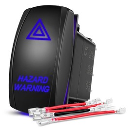 Gebildet Blue Hazard Warning Rocker Switch 5-Pin Laser On/Off LED Light, 20A/12V, 10A/24V Switch Jumper Cable Set for Jeep Boots Trucks