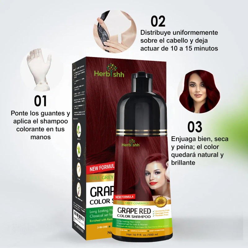 Shampoo Tinte Cubre Canas Rojo Uva Herbishh 500ml