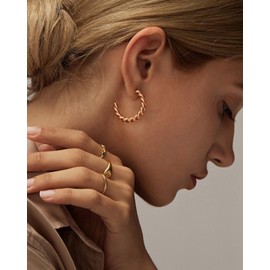 Cocadant Twisted Rose 14K Gold Hoop Earrings for Women,Sterling Silver Post Hypoallergenic Rope Earrings Thick Open Small Hoop Earrings Lightweight