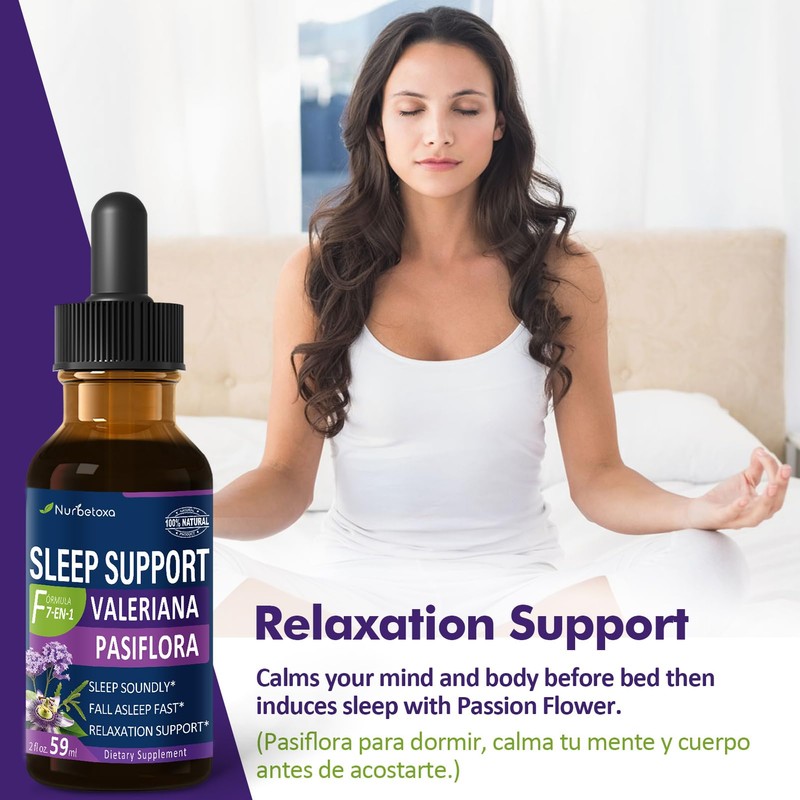 Nurbetoxa Valerian Sleep Support Drops, Gotas de Pasiflora y Valeriana