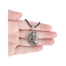 HAQUIL Wolf Necklace, Howling Wolf on Crescent Moon Pendant, Faux Leather Cord, Wolf Jewelry Gift, Wolf Stuff (AD)