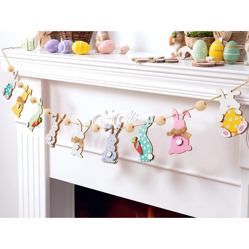 Leinuosen 8.2 ft Easter Bunny Garland Large Wooden Cute Rabbits