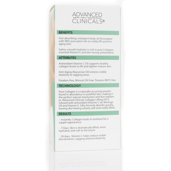 Advanced Clinicals Collagen Lifting Body Oil with Vitamin C, Vitamin E fo neck, decollete, upper arms, thighs. 4oz. (Two - 4oz)