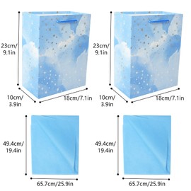 2 Pack Gift Bags with 4Pcs Tissue Papers, Small Medium Gift Bags for Presents, Birthday Gift Bag for Women, Blue