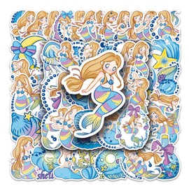 Mermaid Stickers Pack of 50 Cute Cartoon Sea Animals Stickers for Water Bottles Skateboard Scrapbook Suitcase Laptop Bicycle Kawaii Waterproof Mermaid Princess Stickers for Girls Children