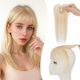 TESSHAIR Bangs Hair Clip Human Hair, 100% Remy Human Hair, No Tangle & Smooth, 4x6 3D Wispy Bangs, 10g #613 Light Blonde