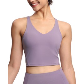 THE GYM PEOPLE - brasier deportivo para mujer, sin varillas acolchado con soporte mediano, Gris Púrpura, M