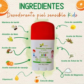 Naturaldry - 2 Kids Pack de desodorante infantil SIN BICARBONATO DE SODIO unisex Natural para niños - No obstruye los poros - con aceite esencial Naranja - Barra