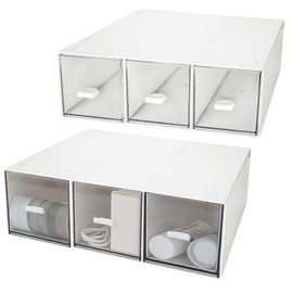 CertBuy 2 Pack Desk Organizer Stackable Storage Drawers with 6 Compartments White Plastic Makeup Storage Desk Organizer and Accessories Suitable for Office School Home (White)