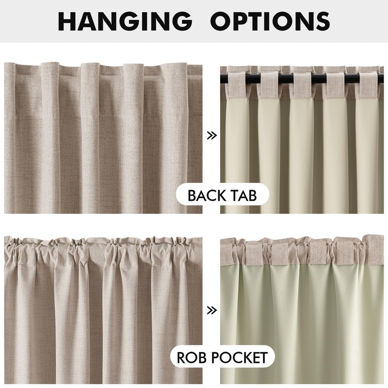 MIULEE 100% Blackout Linen Curtains for Bedroom, Beige Solid Luxury