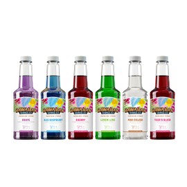 Hawaiian Shaved Ice Syrup Assortment, 6 Popular 16oz Flavors: Cherry, Grape, Blue Raspberry, Tiger's Blood, Lemon-Lime, Pina Colada