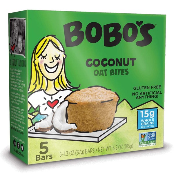 Bobo's Oat Bites, Coconut, 1.3 Ounce Bites (5ct Box), Gluten Free Whole Grain Snack