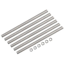 QUARKZMAN Pack of 6 M8 x 250 mm Fully Threaded Rods, 304 Stainless Steel Threaded Rods, Right-Handed Threaded Rods, Threaded Rods, Rod Bolts with 6 Hex Nuts, 1.25 mm Thread Spacing
