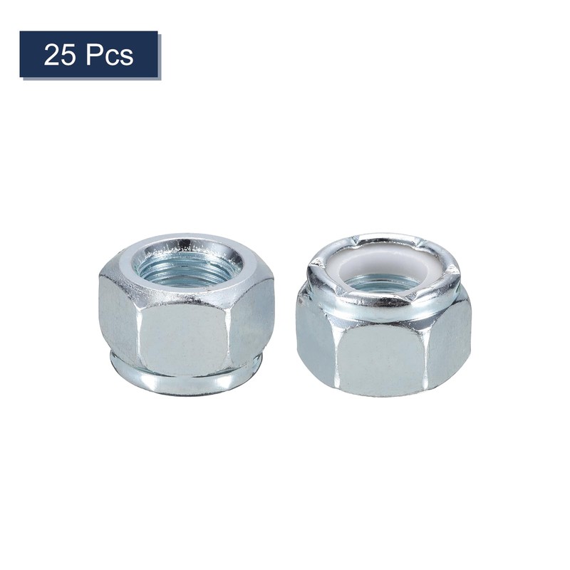 sourcing map 25Pcs 9/16"-18 Nylon Insert Hex Lock Nuts, Carbon
