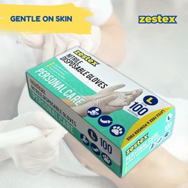 Zestex Nitrile Personal Care, Latex-free & Powder-free, Non-Sterile Food Safe Multi Purpose Disposable Glove, White, Large, Case/100