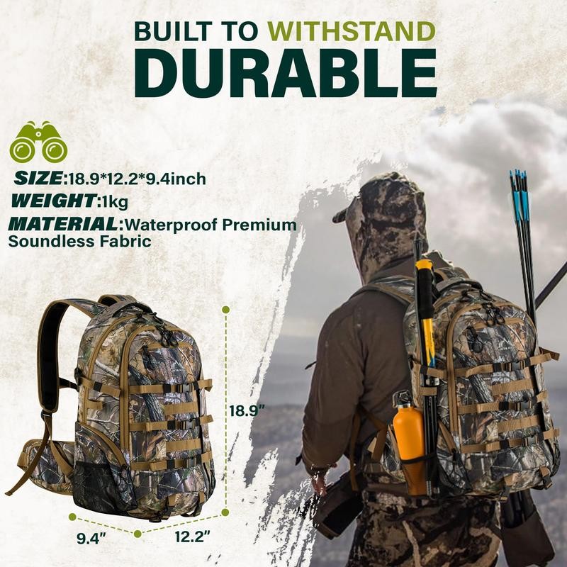 600D Waterproof Hunting Backpack for Men,Camo Hunting Pack with Bow