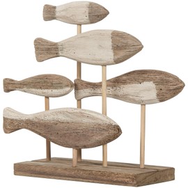 Wooden Shoal of Fish Fish Sculpture Decor for Coastal Nautical Beach Ocean Lake House Home Living Rooms Decoration