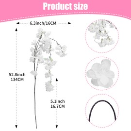 Zythrem 6pcs Artificial Cherry Blossom Branches, White Silk Cherry Blossom Decor Natural Droop Cherry Blossom Tree Stems for Vase Arrangements Home Wedding Decor(125cm)