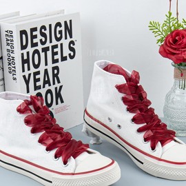 AUEAR, 1 Pair 4cm Wide Dark Red Silk Shoe Laces Flat Satin Ribbon Shoelaces Soft Casual Shoestrings for Sneaker