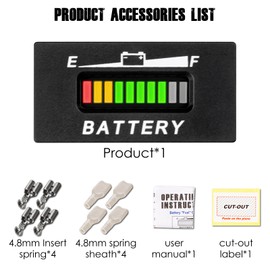 Taikemeti 12-24V Lead Acid Battery Power Indicator Electric Vehicle Golf Cart Power Meter Power Indicator for Forklifts, Floor Scrubbers, Electric Lawn Mowers and Other Electric Equipment (12-24V)