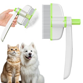 Oiuyamn 360-Degree Rotating Cat Hair Removal Comb with One-Click Release Button - Multifunctional Pet Grooming Tool for Cleaning Shedding Hair Indoor Use