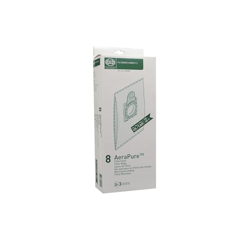 SEBO Filter Bag Box Airbelt E, 8 Three-Layer Ultra Bags