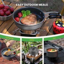 Portable BBQ Grill Cookware Set: GEEKHOM 20PCS Stainless Steel Camping Pots and Pans, Compact Foldable Design with Carrying Tote for Hiking,Camping, Backpacking, Picnic(2-3 Person)