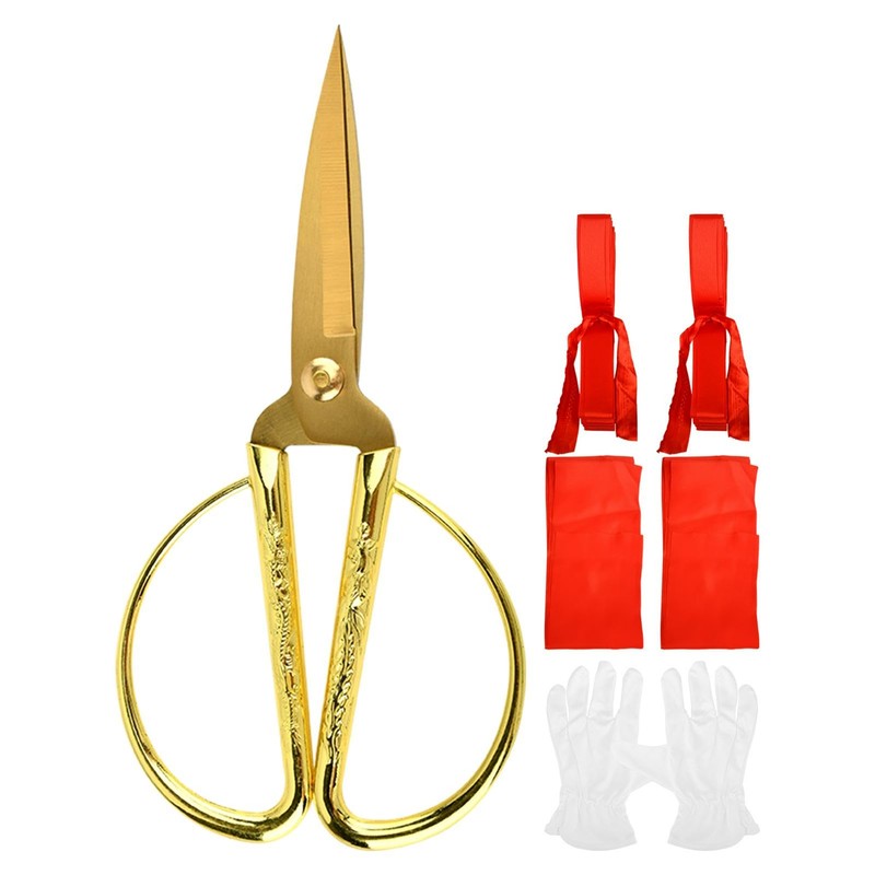 Grand Opening Ribbon Cutting Ceremony Kit, 7.55'' Gold Scissors
