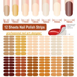 DANNEASY 12 Sheets Nail Polish Stickers Full Nail Wraps for Women Solid Color Fingernails Wraps Self Adhesive Nail Polish Strips Gel Nail Strips with Nail File, Cuticle Stick - Orange