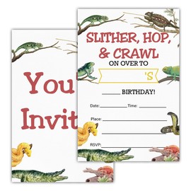 RNYJJ Reptile Birthday Invitations With Envelopes (20 Count), Lizard Snake Crocodile Birthday Party Fill in Invites Cards, Double Sided Design