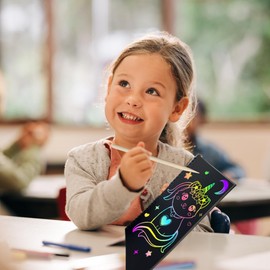 Pack of 2 Scratch Paper Art Crafts Christmas Gifts for Children Toy Rainbow Activity Baby Toy Learning Toy Sensory Toddler Birthday Gifts for Boys Girls from 2 3 4 5 Years