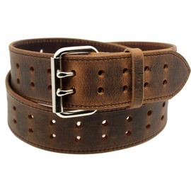 Forest Hill Leather by Isaac Construction Grade, Two Prong, Heavy Duty, Full Grain Leather Belt, 2” Wide, Made in USA (Distressed Brown, Black Stitch, Silver Buckle, 36 inches (Waist 34))