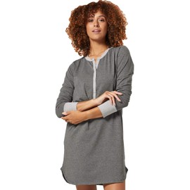 HAPPY MAMA Women's Maternity Nursing Nightdress Popper Front Nightshirt 1202 (Graphite Melange, UK 16/18, 2XL)