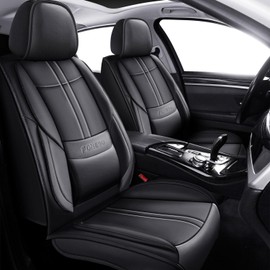 Foneso Universal Car Seat Covers 5 Seats, Nappa Leather Automotive Seat Covers Non-Slip Vehicle Accessories, Waterproof Seat Protector Fit for Sedan, Airbag Compatible,Back Support (Black, Full Set)