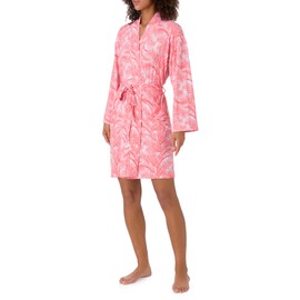 Tommy Bahama - Women's Short Wrap Robe, Long Sleeve Stretch Jersey Kimono with Pockets for Sleep or Lounge (Coral Palms, Large/X-Large)