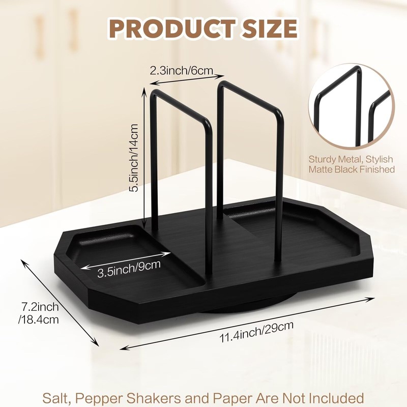 FODIENS Napkin Holder for Table, Rotating Napkin Dispenser with Salt