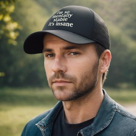 ALLNTRENDS I'm So Mentally Stable It's Insane Hat Funny Cap Embroidered Trucker, Black, One Size