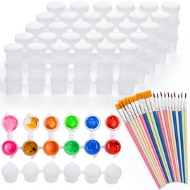 60 Pcs Paint Pot With Lid & 20 Pcs Brushes, 0.3oz Empty Containers, Pods Cup Pots, Arts Crafts Supplies for Kids Classrooms Schools Art and Crafts Painting 10 Strips